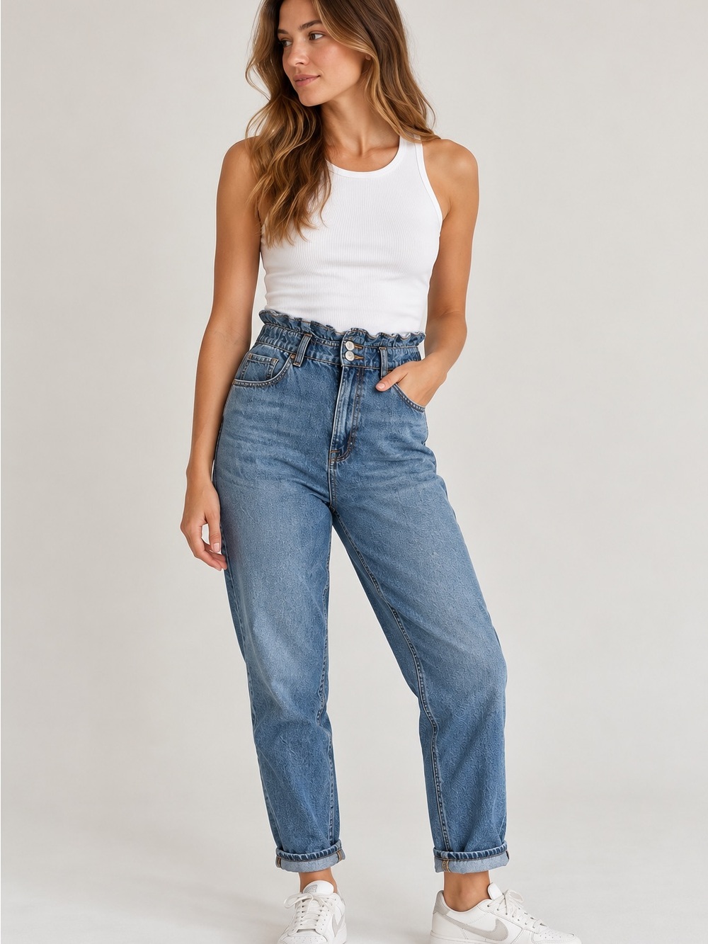 American Eagle Paperbag Waist Mom Jeans | Size 8 Long